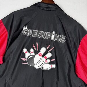 Vtg Cruisin USA Bowling Shirt Mens XL Red Black Satin Queenpins Jeff Button Up
